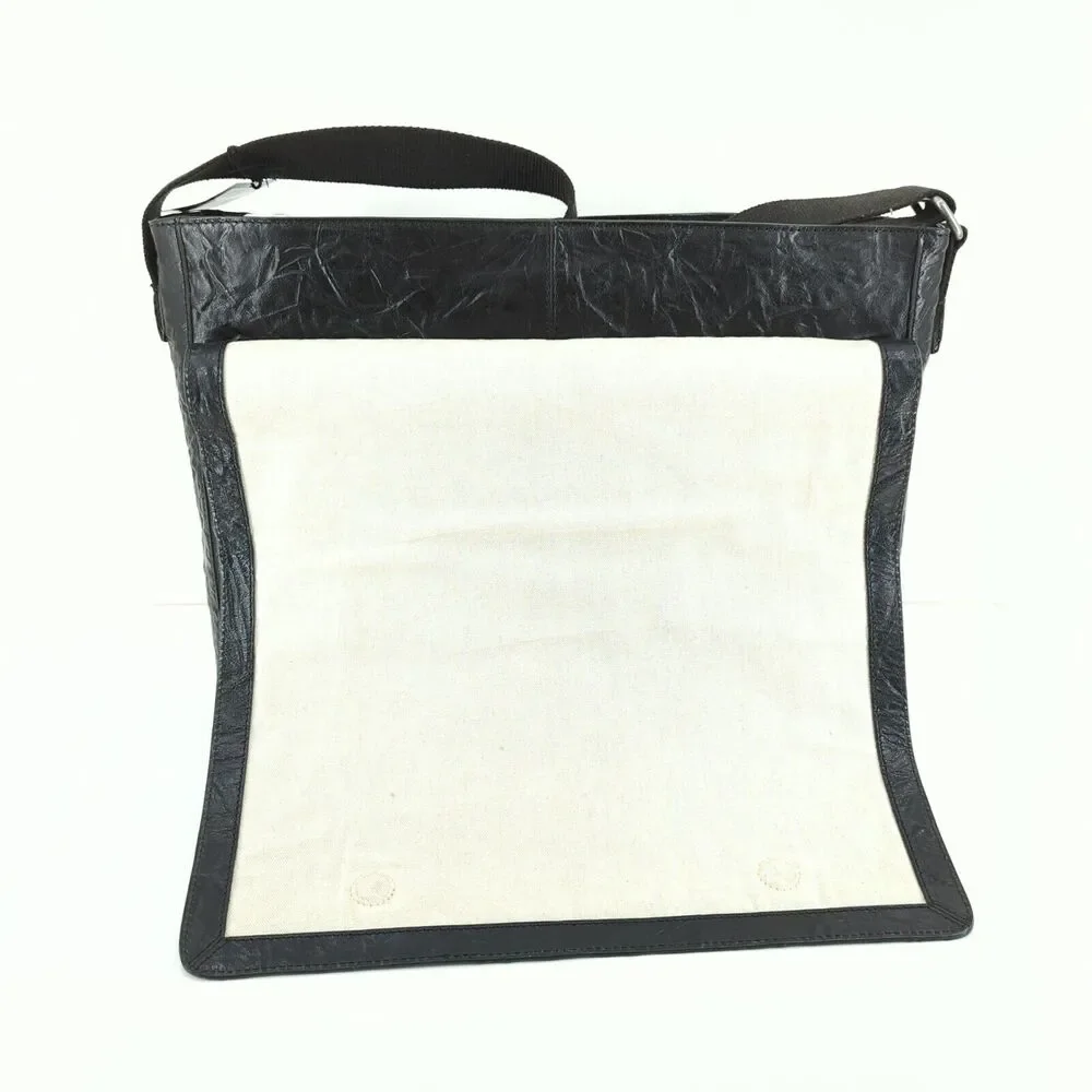 FRYE Black Crinkle Leather Large Crossbody Messenger Bag School DB0525 NEW
